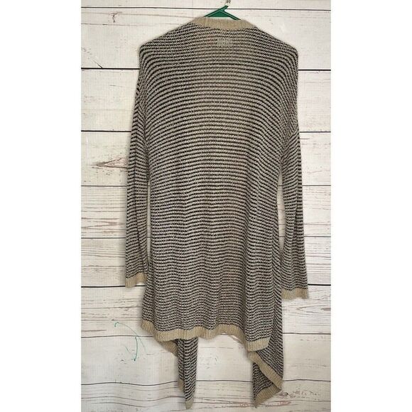 Eileen Fisher Boucle Stripe Cascading Open Front Cardigan  Women Size L Gray/Tan - Picture 10 of 12